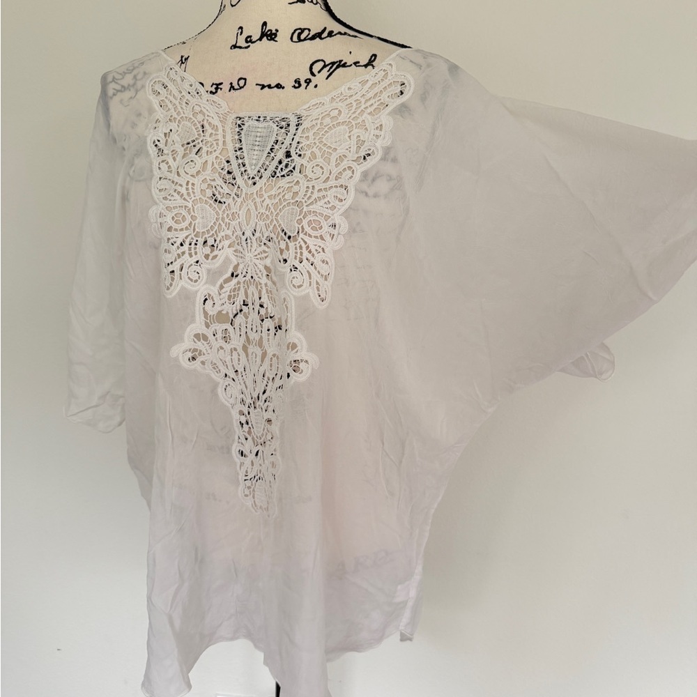 Johnny Was Tunic Blouse Lace Embroidered Ivory Sz XL Cottagecore Prairiecore - Picture 9 of 16